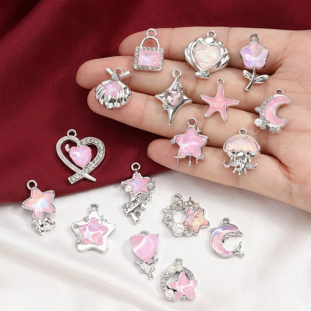 Body Jewelry Y2K - 10pcs Purple Pink Heart Enamel Charms