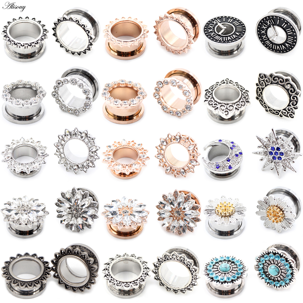 Body Jewelry Tunnels - Alisouy 2pcs Stainless Steel Flower Zirconia