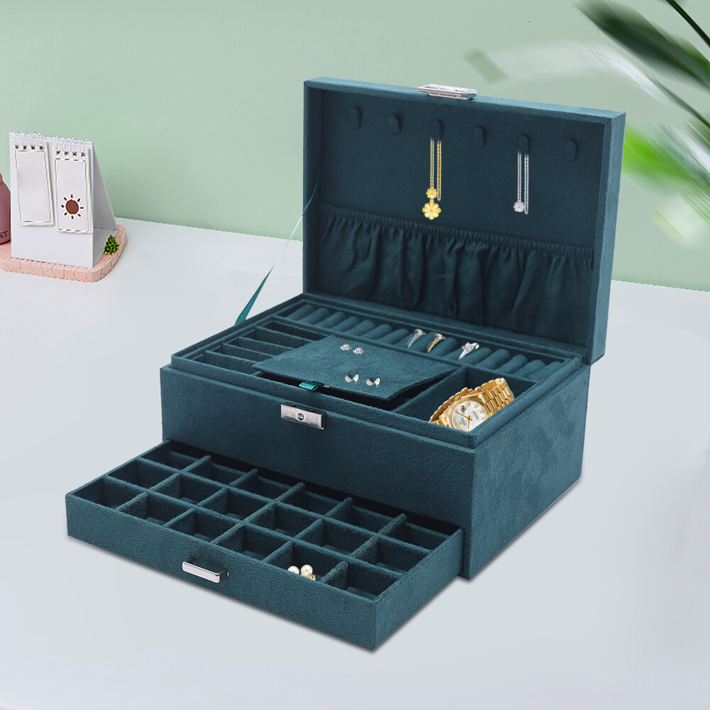 Body Jewelry Storage - 3-Tiers Green Earrings Jewelry Box Organizer