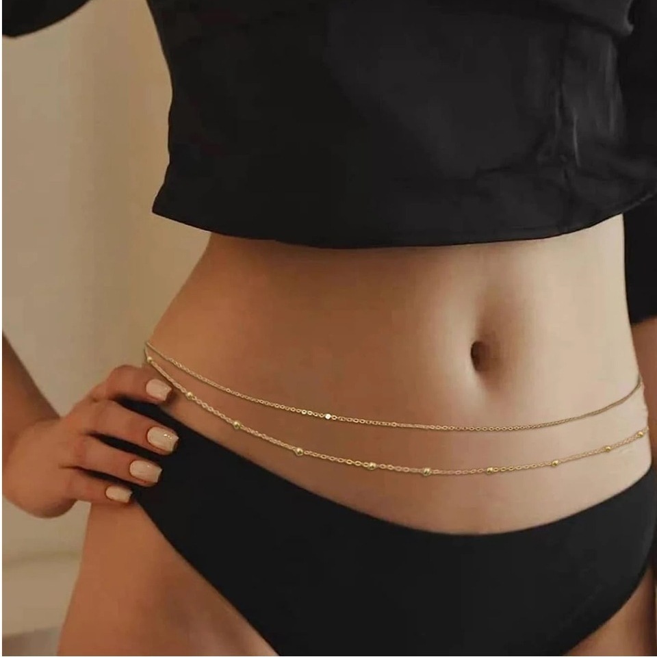 HipHop Double Layers Belly Cha - Body Jewelry Y2K のレビューと価格