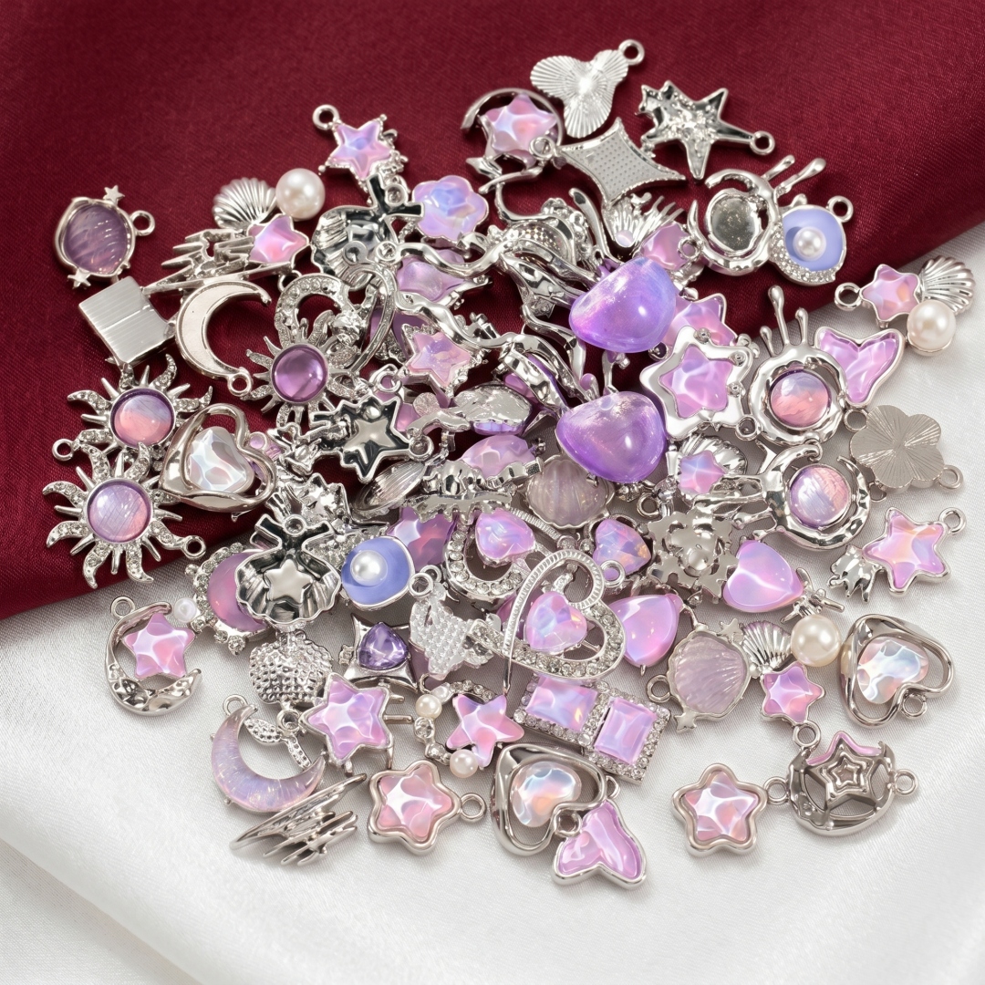 10pcs Purple Pink Heart Enamel - Body Jewelry Y2K のレビューと価格