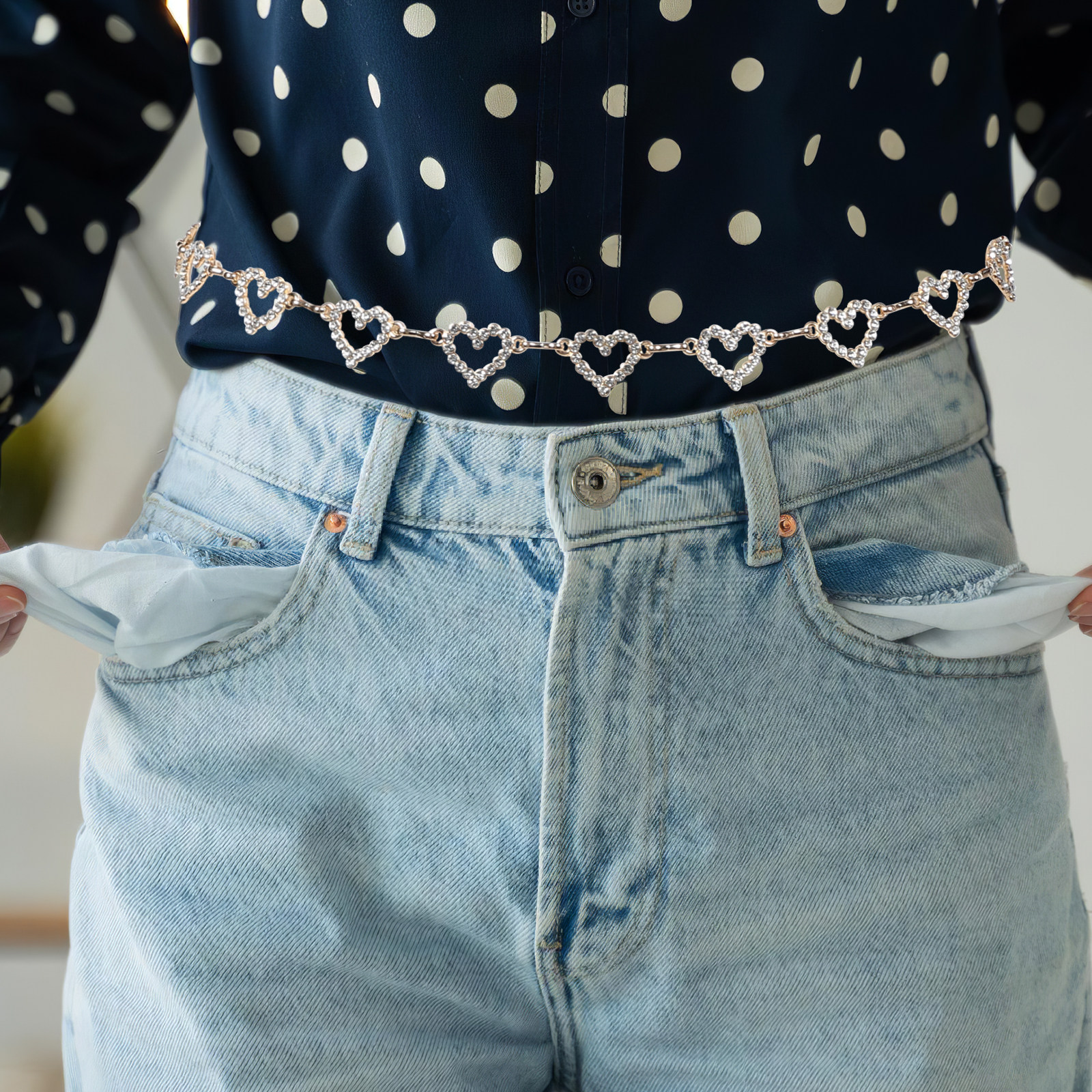 Women Heart Rhinestone Waist C - Body Jewelry Waist Chains のレビューと価格