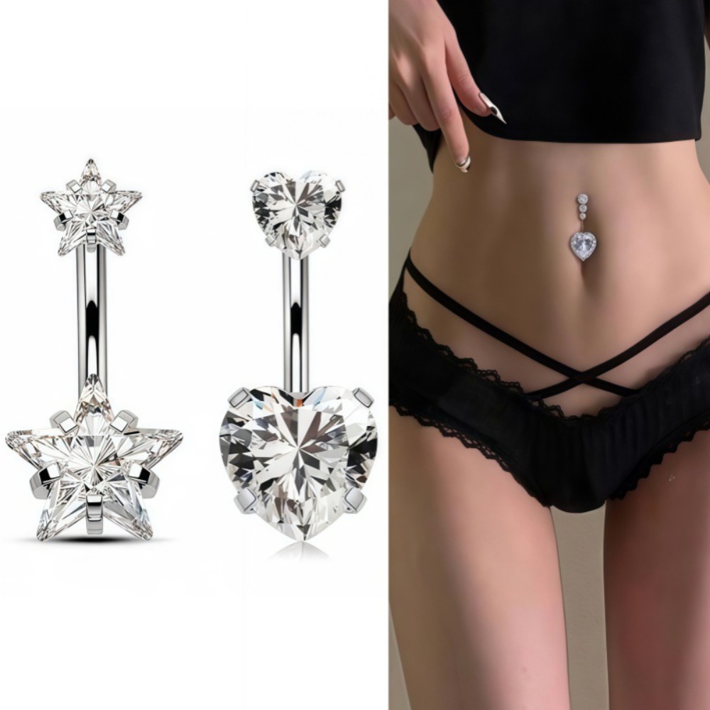 Heart Round Double Head Zircon - Body Jewelry Belly Button Rings のレビューと価格