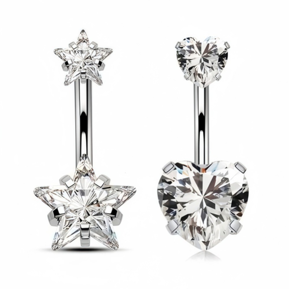 Heart Round Double Head Zircon - Body Jewelry Belly Button Rings のレビューと価格