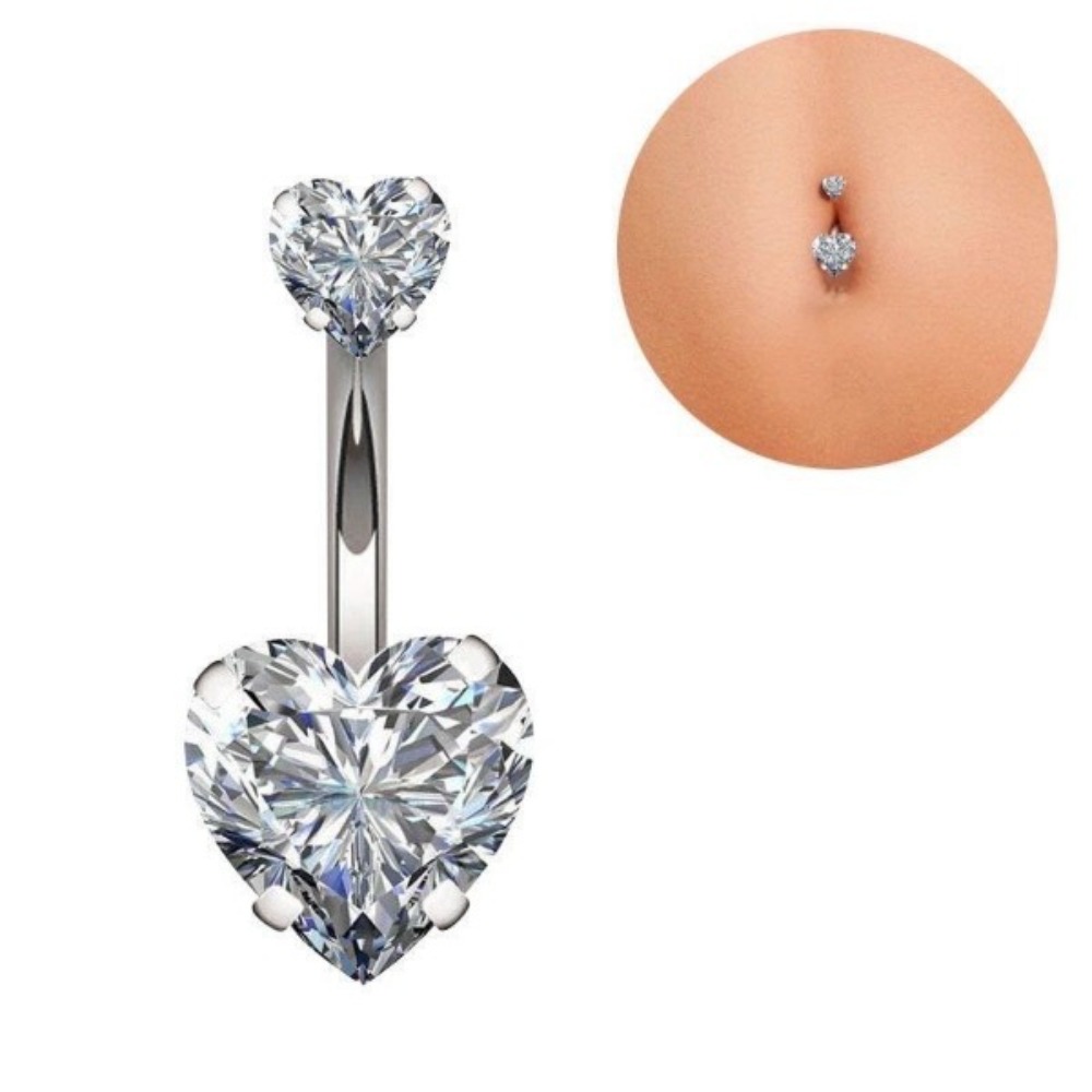 Heart Round Double Head Zircon - Body Jewelry Belly Button Rings のレビューと価格