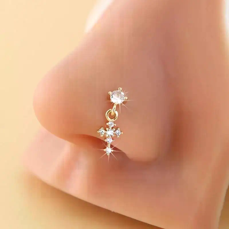 Dangle Nose Rings For Women Cr - Body Jewelry Tunnels のレビューと価格