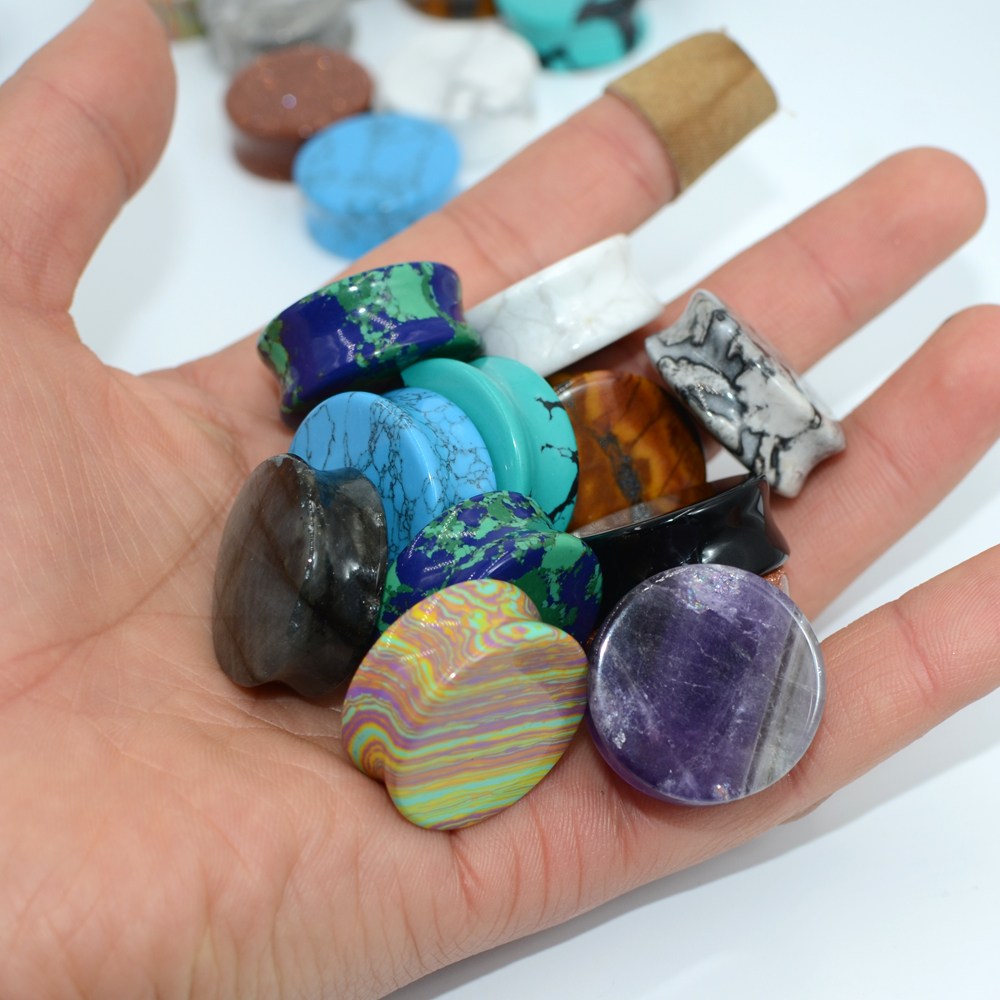 2PCS Natural Stone Double Flar - Body Jewelry Tunnels のレビューと価格