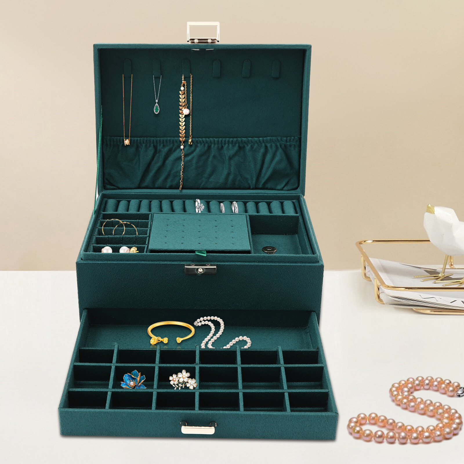 3-Tiers Green Earrings Jewelry - Body Jewelry Storage のレビューと価格